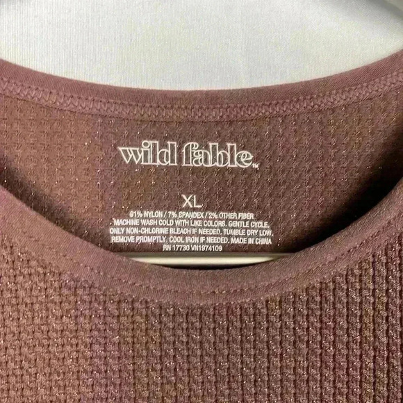 Wild Fable Womens Crop Top Dark Tan XL Short Sleeves Stretchy Pullover Sparkly - Picture 2 of 8